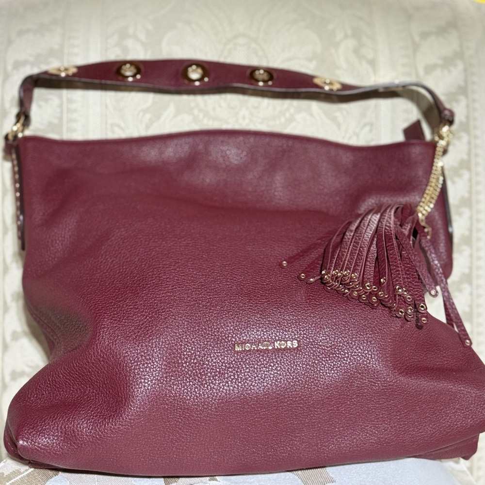 Michael Kors Burgundy Shoulder Bag with Gold Accents
